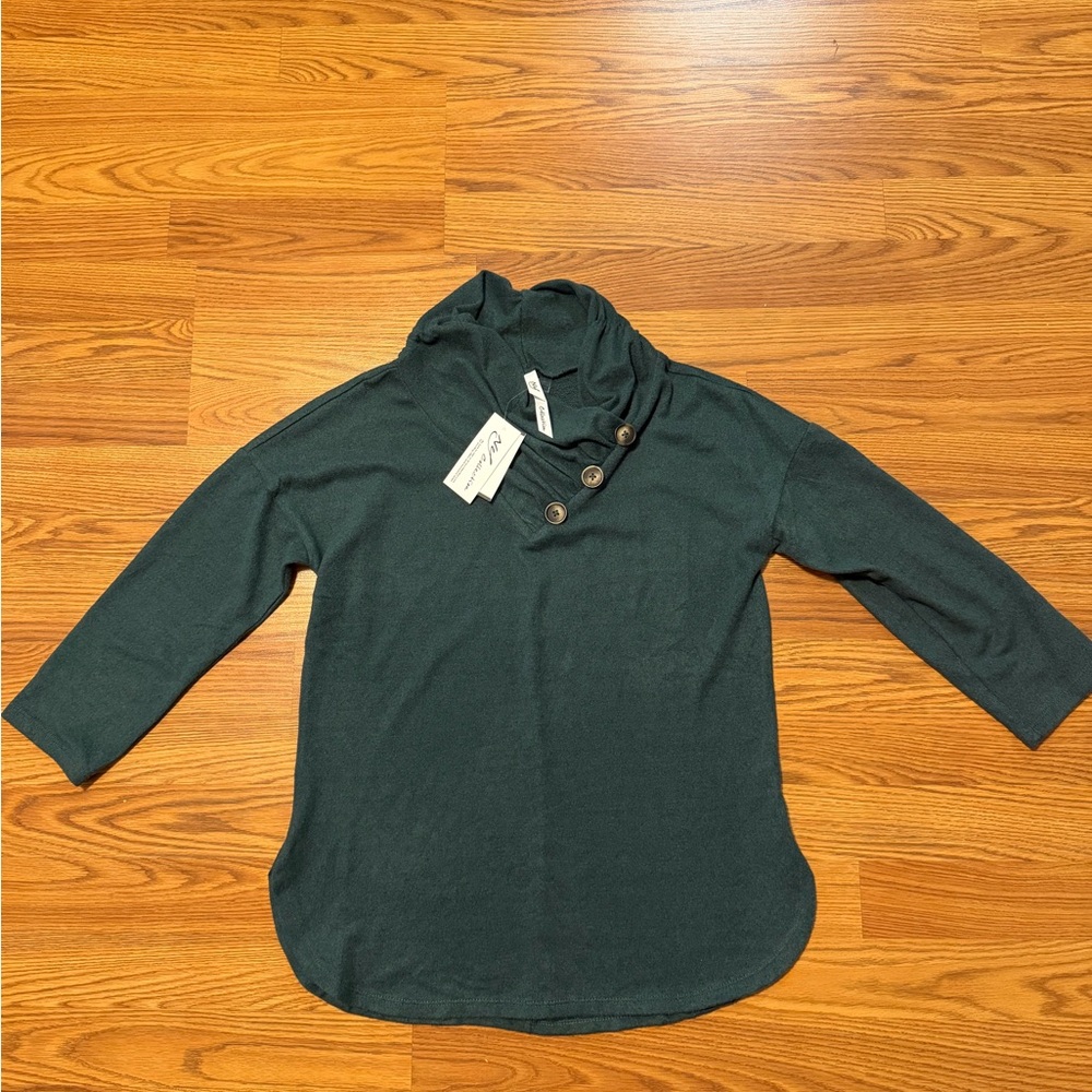 NY Collection Forest Green Button-Up Top